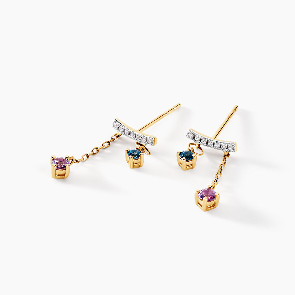 Boucles D'oreilles Pendantes Universe Or Jaune Am&eacute;thyste Topaze Oxyde - Boucles d'oreilles empierr&eacute;es Femme | Histoire d&rsquo;Or