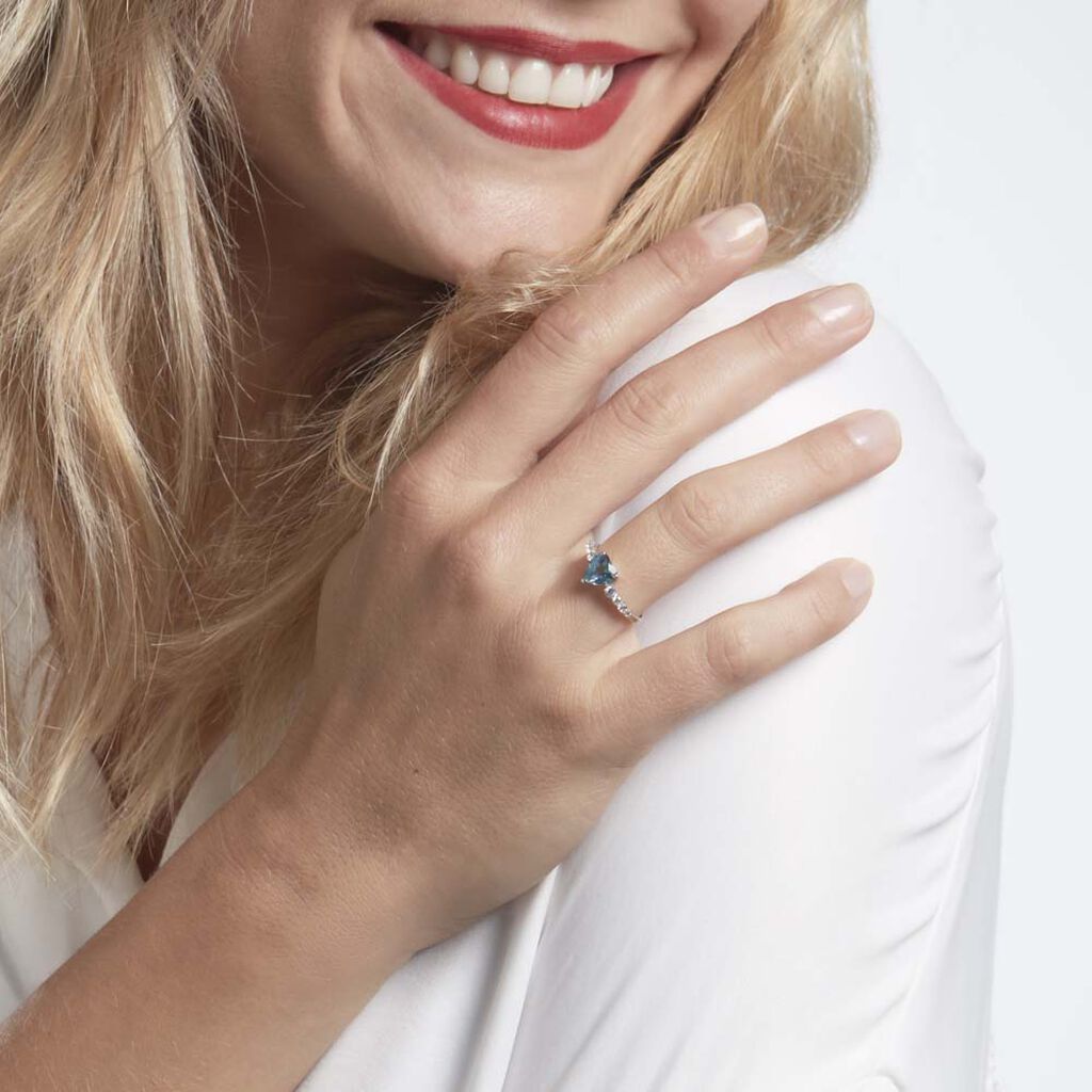 Bague Or Blanc Fany Topaze Oxydes De Zirconium - Solitaires accompagn&eacute;s Femme | Histoire d&rsquo;Or