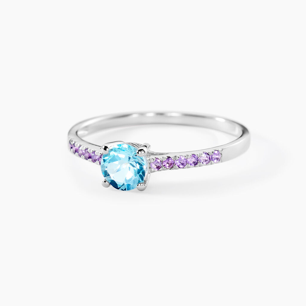 Bague Manon Or Blanc Topaze Et Amethyste - Bagues de fian&ccedil;ailles ronde Femme | Histoire d&rsquo;Or