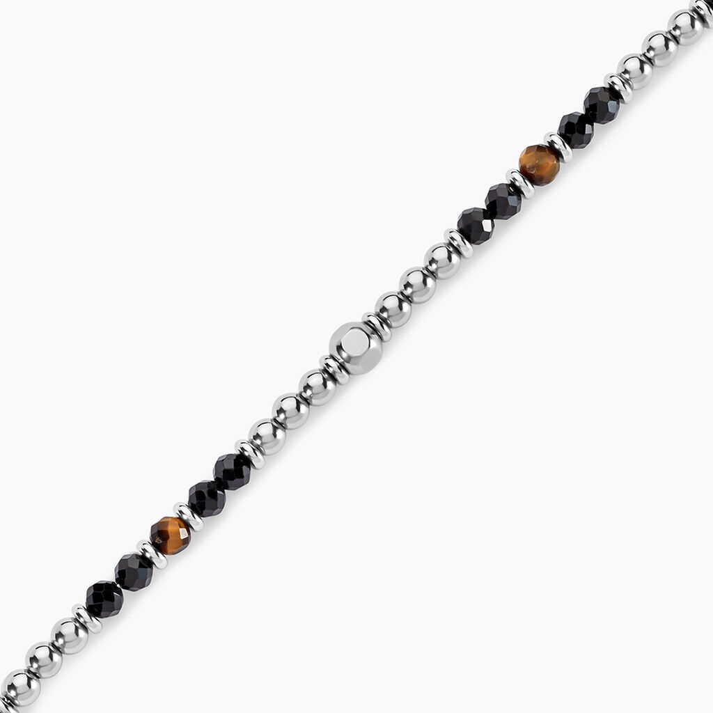 Bracelet Risor Acier Blanc Oeil De Tigre Agate - Bracelets Lithoth&eacute;rapie Homme | Histoire d&rsquo;Or
