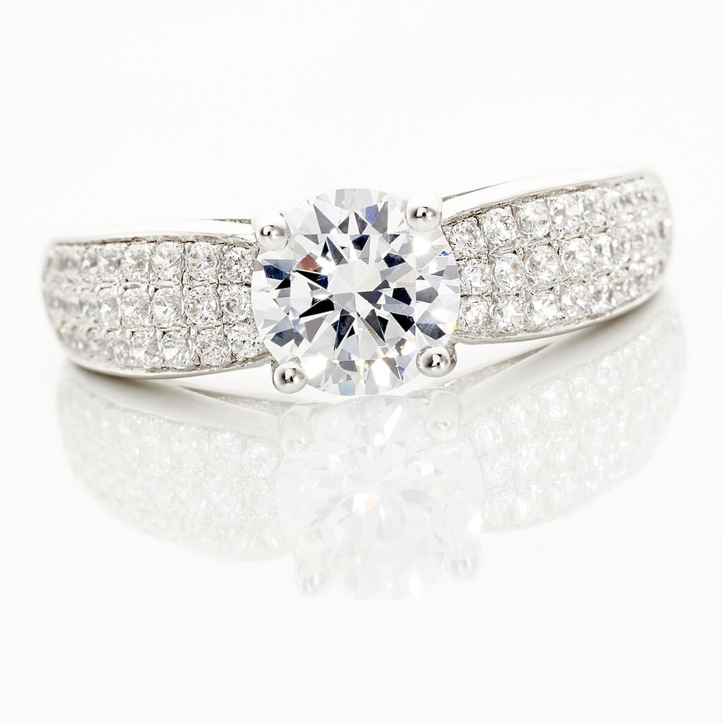 Bague Marilyn Argent Blanc Oxyde De Zirconium - Bagues de fian&ccedil;ailles ronde Femme | Histoire d&rsquo;Or