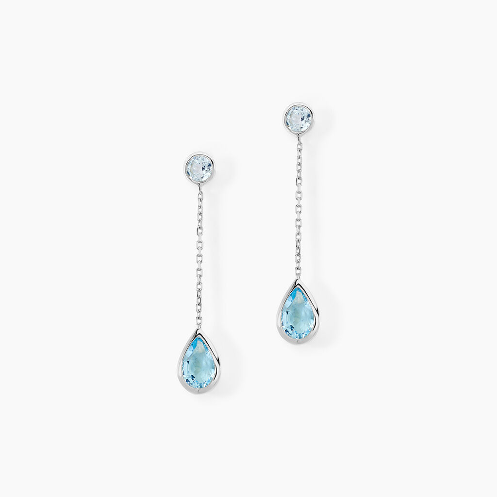 Boucles D'oreilles Pendantes Brenda Or Blanc Topaze - Boucles d'oreilles empierr&eacute;es Femme | Histoire d&rsquo;Or