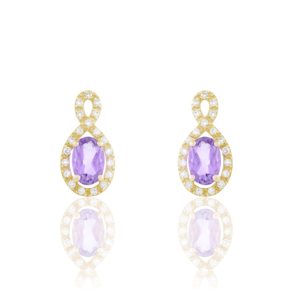 Boucles D'oreilles Pendantes Passion Or Jaune Amethyste Et Oxyde - Boucles d'oreilles empierr&eacute;es Femme | Histoire d&rsquo;Or