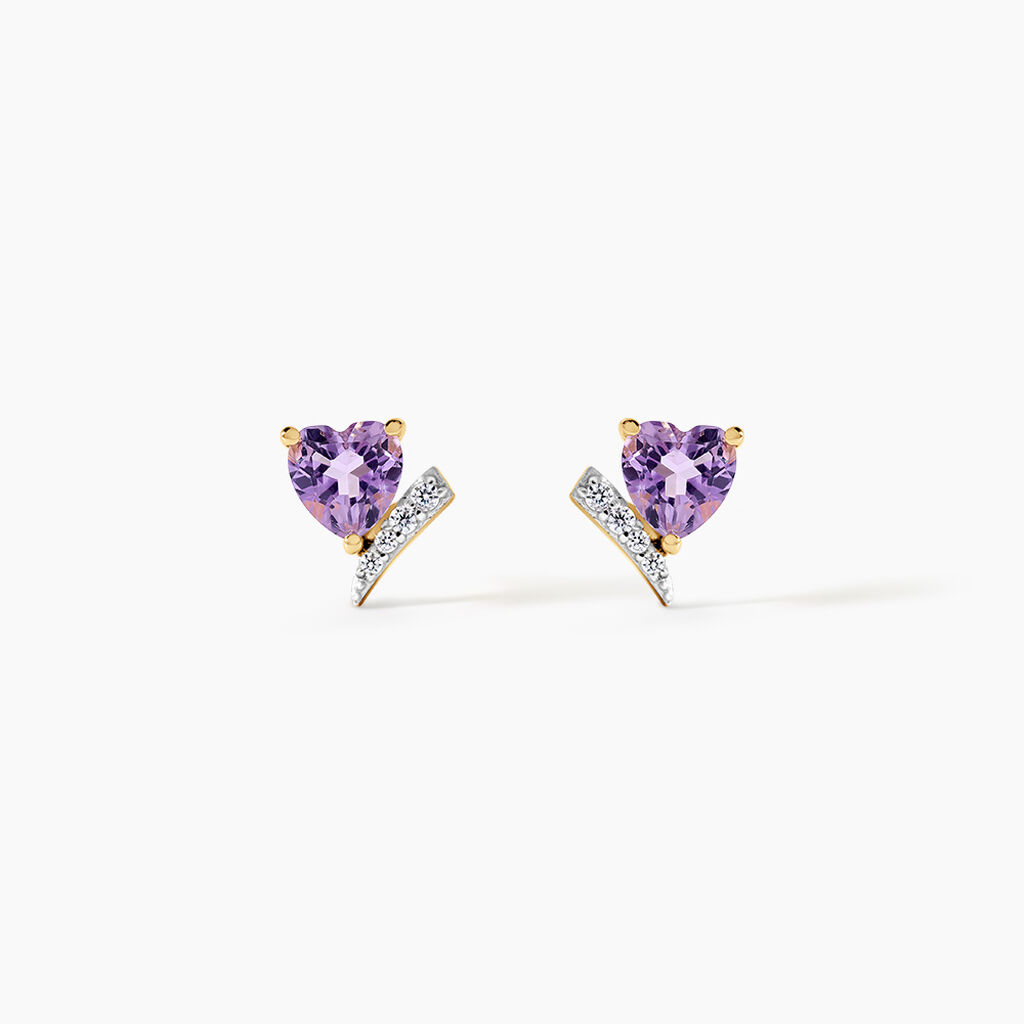 Boucles D'Oreilles Puces Eva Argent Dor&eacute; A L'Or 750/1000 Am&eacute;thyste Oxyde De Zirconium - Boucles d'oreilles empierr&eacute;es Femme | Histoire d&rsquo;Or