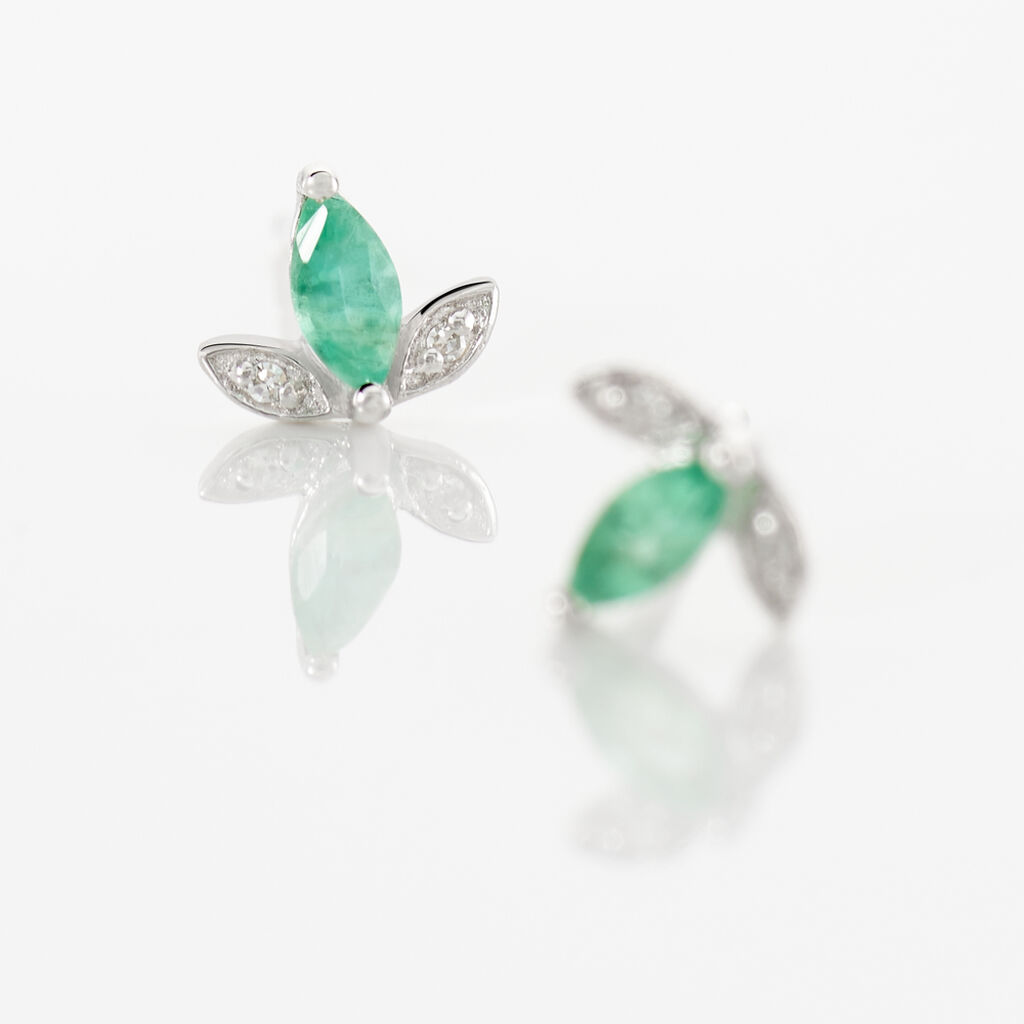 Boucles D'oreilles Puces Or Blanc Febe Emeraude Diamant - Boucles d'oreilles pierres pr&eacute;cieuses Femme | Histoire d&rsquo;Or