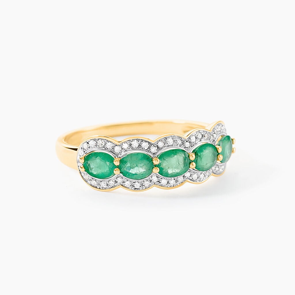 Bague Margaux Or Jaune Emeraude Et Diamant - Bagues 18 carats Femme | Histoire d&rsquo;Or