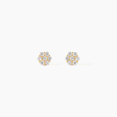 Boucles D'oreilles Puces Eleanor Fleur Or Jaune Oxyde De Zirconium - Boucles d'oreilles empierr&eacute;es Femme | Histoire d&rsquo;Or