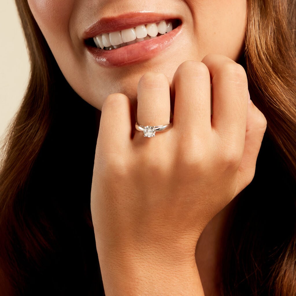 Bague Solitaire Platine Blanc Diamant - Bagues de fian&ccedil;ailles vintage Femme | Histoire d&rsquo;Or