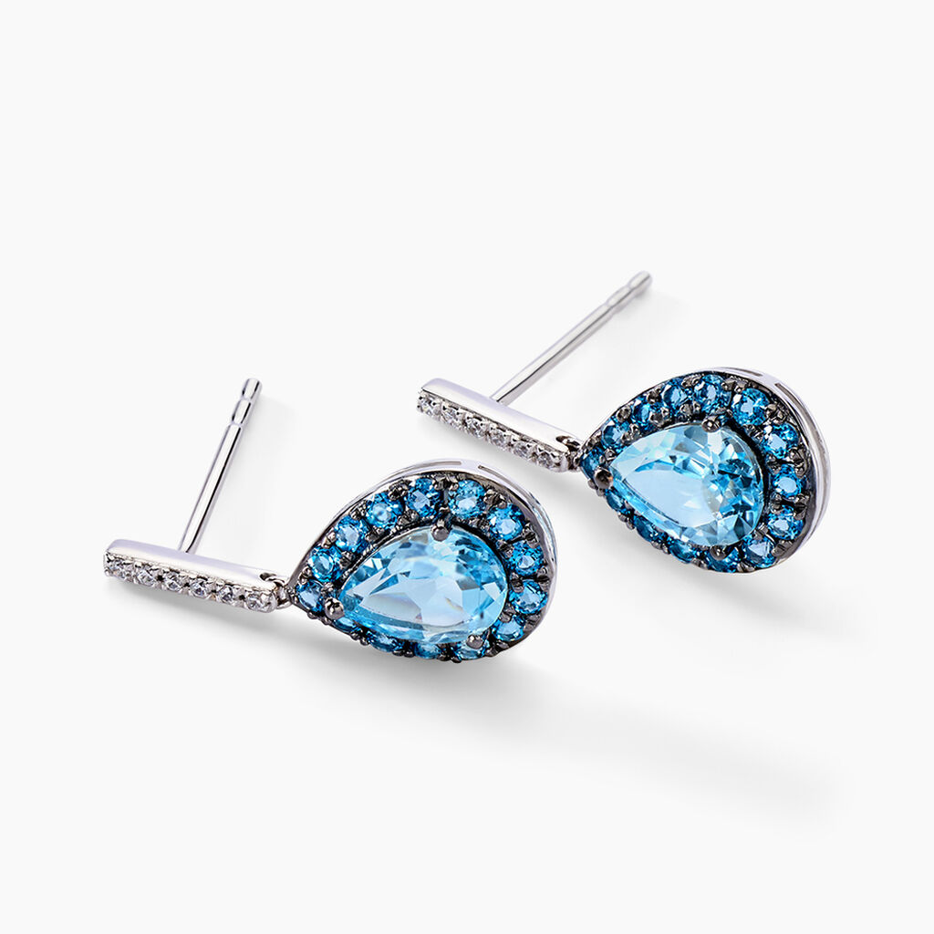 Boucles D'oreilles Puces Kenzi Or Blanc Topaze Oxyde De Zirconium - Boucles d'oreilles empierr&eacute;es Femme | Histoire d&rsquo;Or
