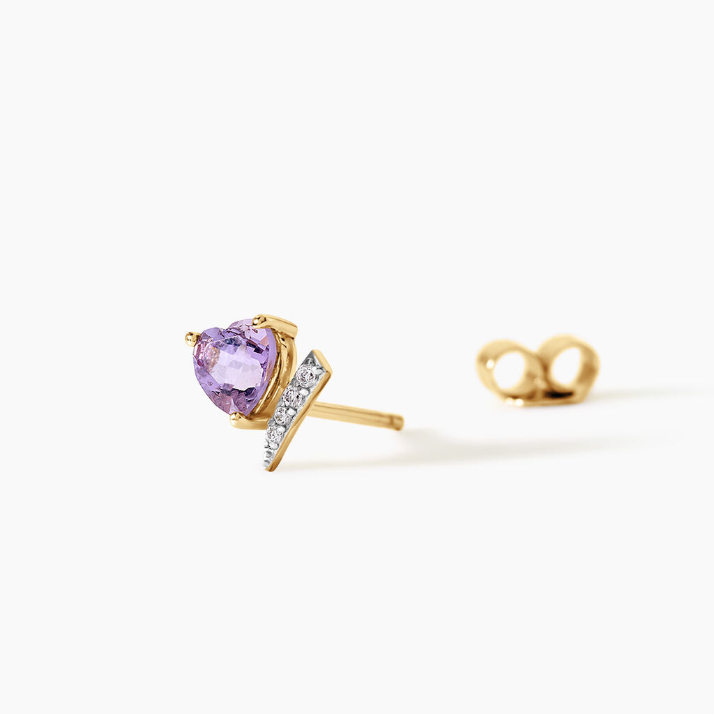 Boucles D'Oreilles Puces Eva Argent Dor&eacute; A L'Or 750/1000 Am&eacute;thyste Oxyde De Zirconium - Boucles d'oreilles empierr&eacute;es Femme | Histoire d&rsquo;Or