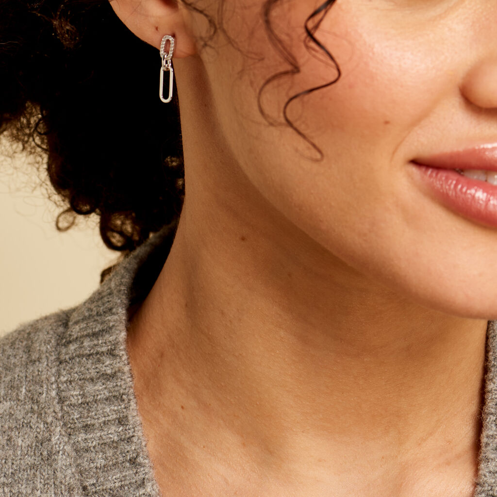 Boucles D'oreilles Pendantes Trait D'union Argent Blanc Oxyde - Boucles d'oreilles empierr&eacute;es Femme | Histoire d&rsquo;Or