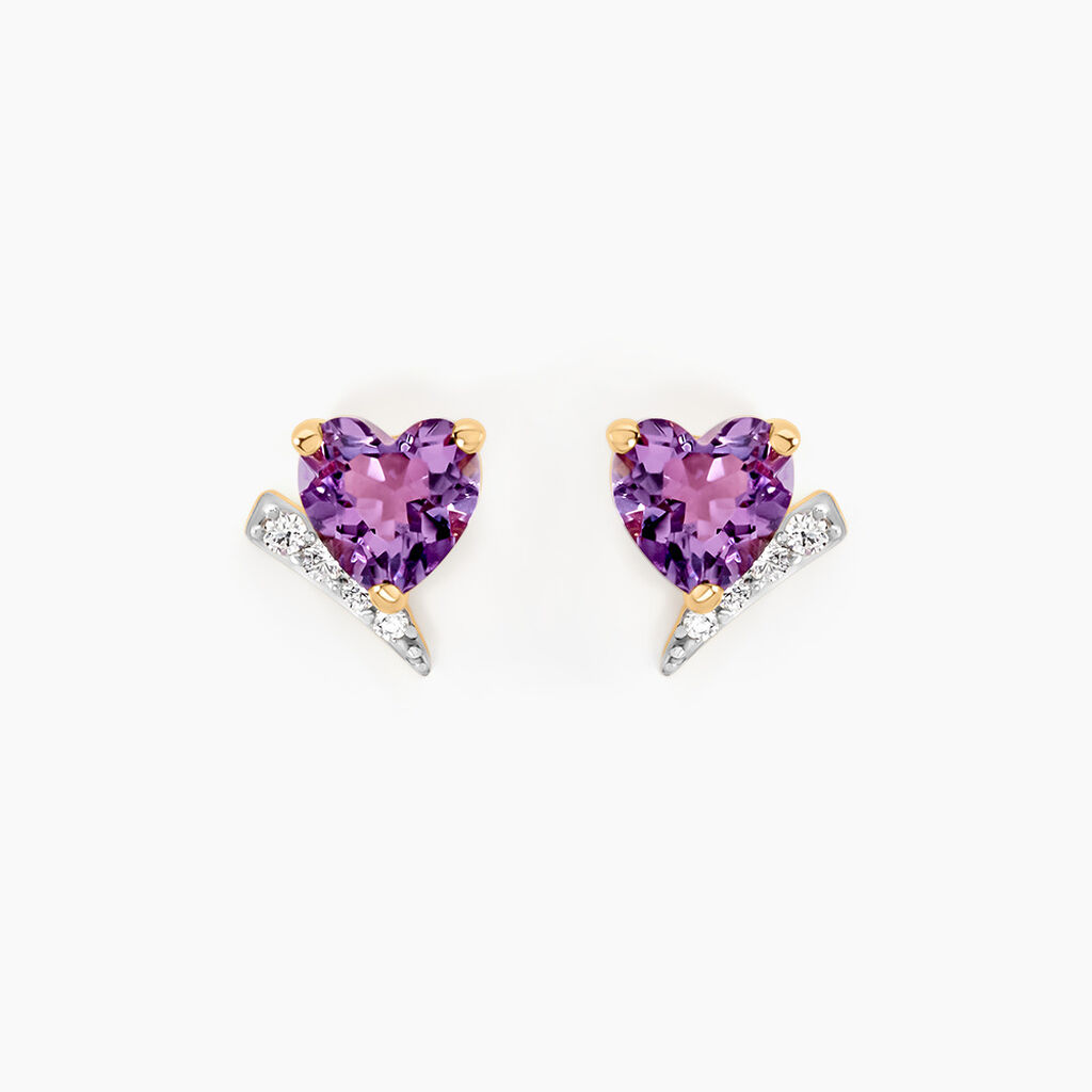 Boucles D'oreilles Puces Eva Or Jaune Amethyste Et Oxyde De Zirconium - Boucles d'oreilles empierr&eacute;es Femme | Histoire d&rsquo;Or