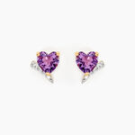 Boucles D'oreilles Puces Eva Or Jaune Amethyste Et Oxyde De Zirconium - Boucles d'oreilles empierr&eacute;es Femme | Histoire d&rsquo;Or