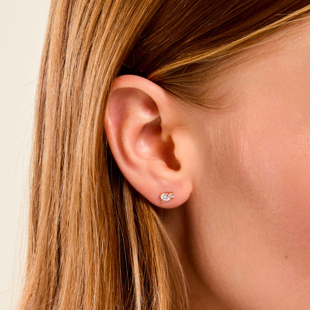 Boucles D'Oreilles Puces Constancia Argent Dor&eacute; A L'Or 750/1000 Oxyde De Zirconium - Boucles d'oreilles empierr&eacute;es Enfant | Histoire d&rsquo;Or