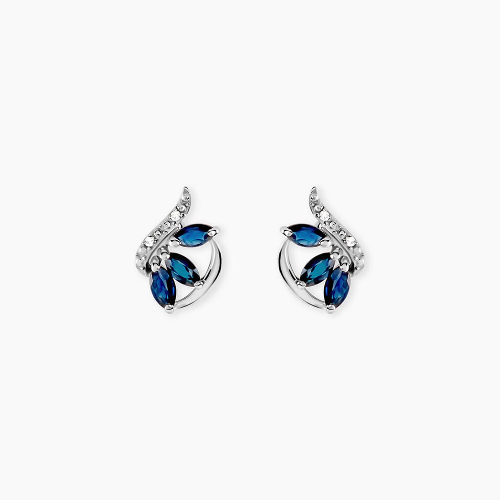 Boucles D'oreilles Puces Petale Or Blanc Saphir Et Diamant - Boucles d'oreilles pierres pr&eacute;cieuses Femme | Histoire d&rsquo;Or