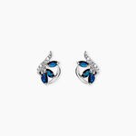 Boucles D'oreilles Puces Petale Or Blanc Saphir Et Diamant - Boucles d'oreilles pierres pr&eacute;cieuses Femme | Histoire d&rsquo;Or