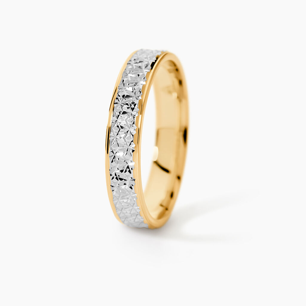 Alliance Grain De Folie Diamantee Ruban Plat Or Bicolore - Alliances Classiques Unisex | Histoire d&rsquo;Or