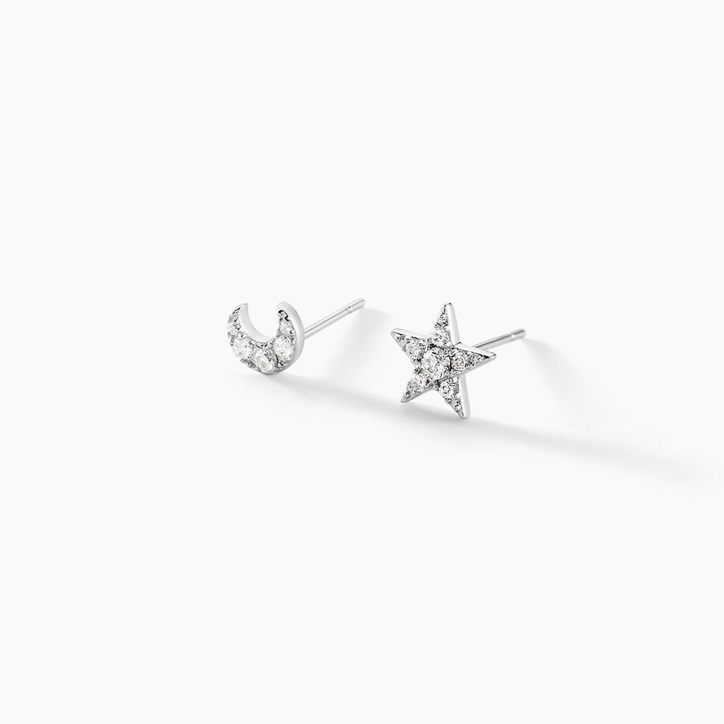 Boucles D'oreilles Puces Eden Or Blanc Oxyde De Zirconium - Boucles d'oreilles empierr&eacute;es Femme | Histoire d&rsquo;Or