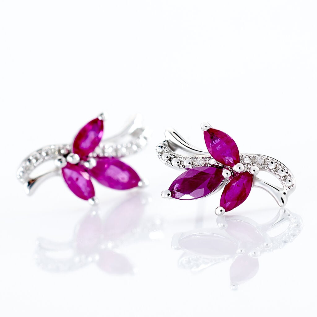 Boucles D'oreilles Puces Angie Or Blanc Diamant Et Rubis - Boucles d'oreilles pierres pr&eacute;cieuses Femme | Histoire d&rsquo;Or