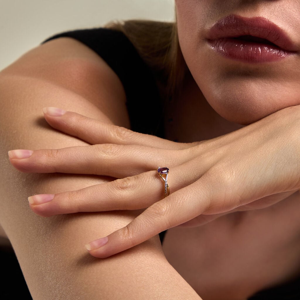 Bague Hemma Argent Dor&eacute; A L'Or 750/1000 Am&eacute;thyste Oxyde De Zirconium - Bagues de fian&ccedil;ailles ovale Femme | Histoire d&rsquo;Or