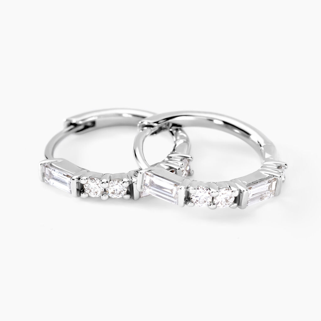 Cr&eacute;oles Taranis Or Blanc Diamant Synth&eacute;tique - Boucles d'oreilles empierr&eacute;es Femme | Histoire d&rsquo;Or