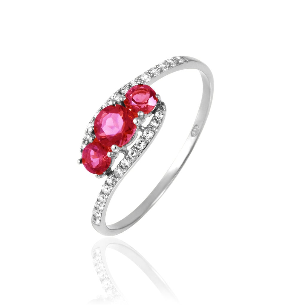 Bague Chloe Or Blanc Rubis Et Diamant - Bagues de fian&ccedil;ailles ronde Femme | Histoire d&rsquo;Or