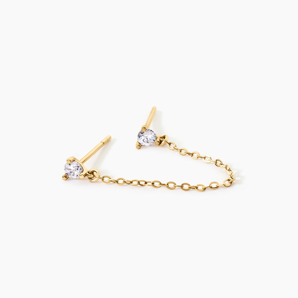 Boucles D'Oreilles D&eacute;pareill&eacute;es Viviette Argent Dor&eacute; A L'Or 750/1000 Oxyde De Zirconium - Boucles d'oreilles empierr&eacute;es Enfant | Histoire d&rsquo;Or