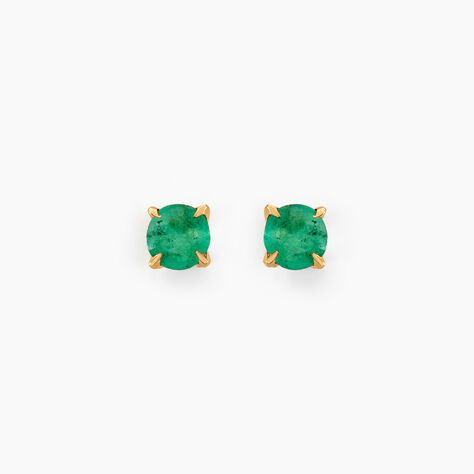 Boucles D'oreilles Puces Elea Jardin Serti Griffe Or Jaune Emeraude - Boucles d'oreilles pierres pr&eacute;cieuses Femme | Histoire d&rsquo;Or