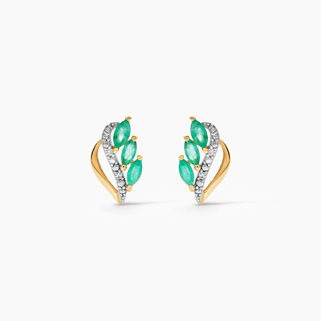 Boucles D'oreilles Puces Or Jaune  Sheelagh Emeraudes Diamants - Boucles d'oreilles pierres pr&eacute;cieuses Femme | Histoire d&rsquo;Or