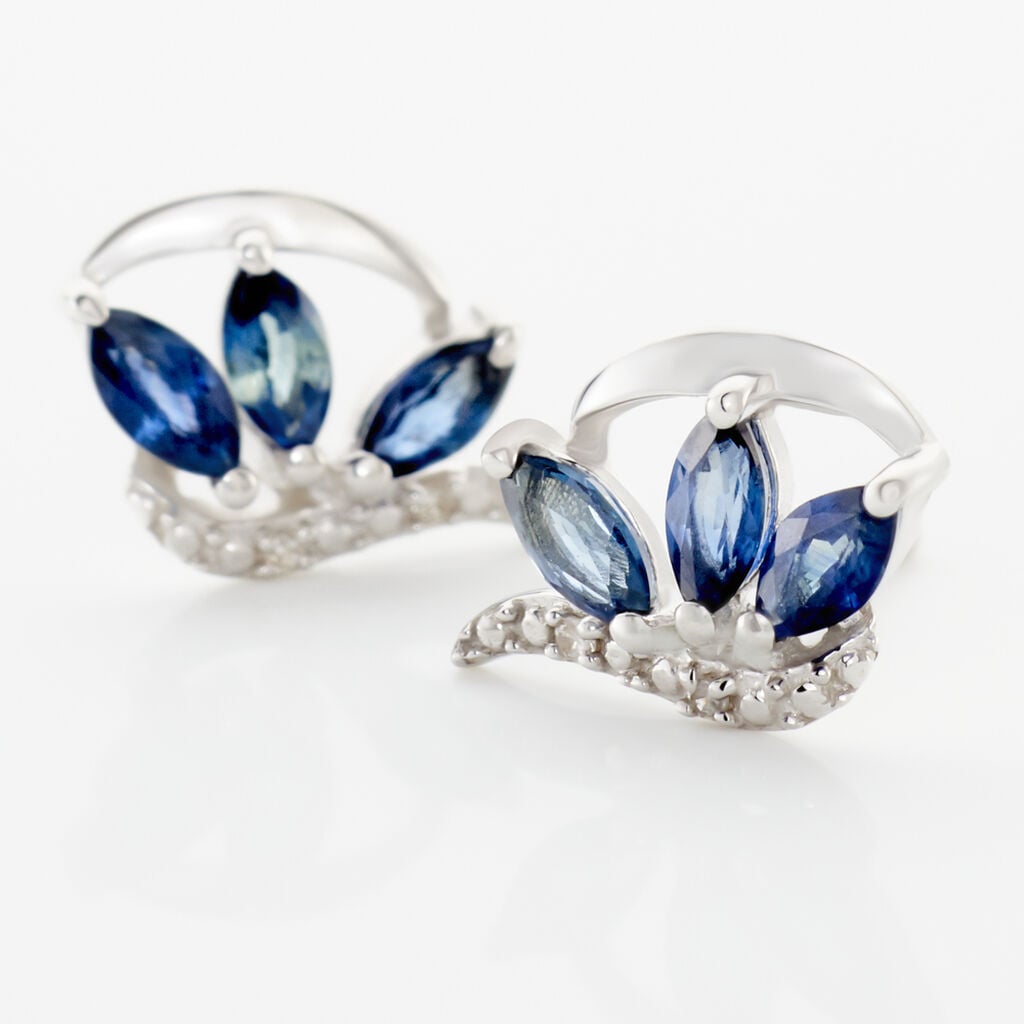 Boucles D'oreilles Puces Petale Or Blanc Saphir Et Diamant - Boucles d'oreilles pierres pr&eacute;cieuses Femme | Histoire d&rsquo;Or