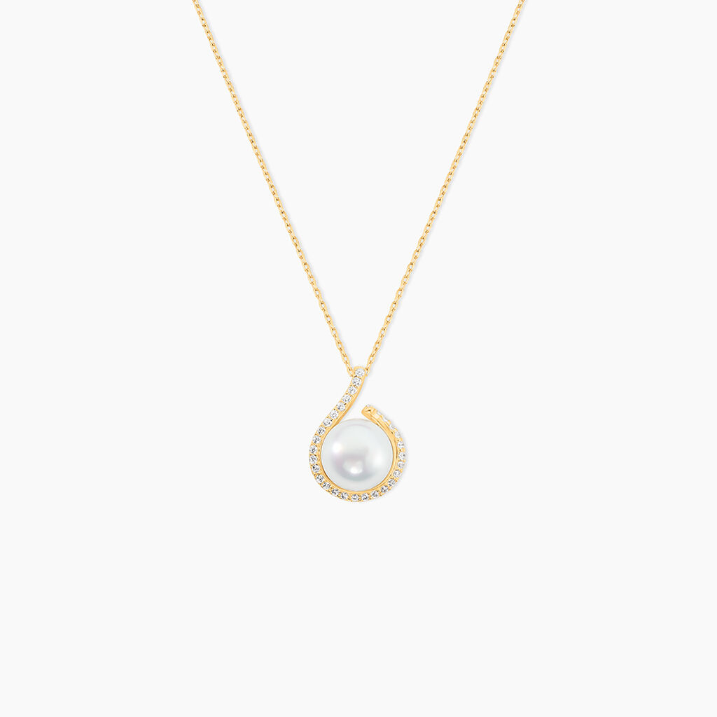 Collier Lucinda Or Jaune Perle De Culture Et Oxyde De Zirconium - Colliers pierre Femme | Histoire d&rsquo;Or