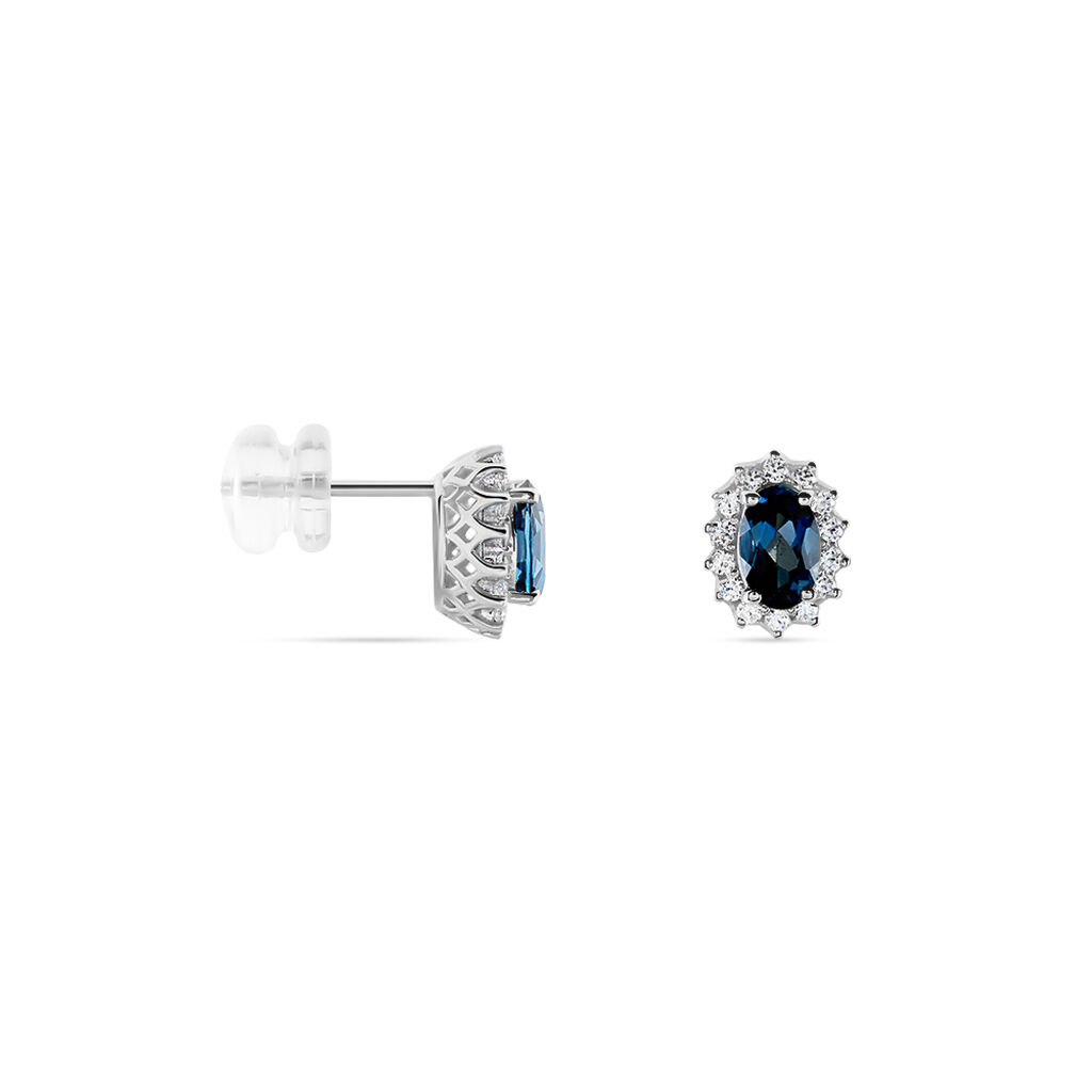 Boucles D'oreilles Or Blanc Quintilla Topazes London Blue Et Oxydes - Boucles d'oreilles empierr&eacute;es Femme | Histoire d&rsquo;Or