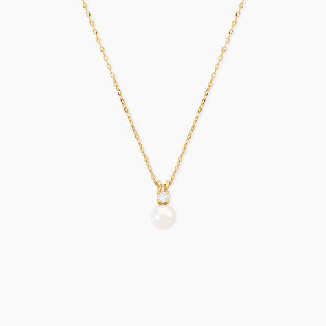 Collier Bragi Argent Dor&eacute; A L'Or 750/1000 Oxyde De Zirconium Perle De Culture - Bijoux avec pierres Femme | Histoire d&rsquo;Or