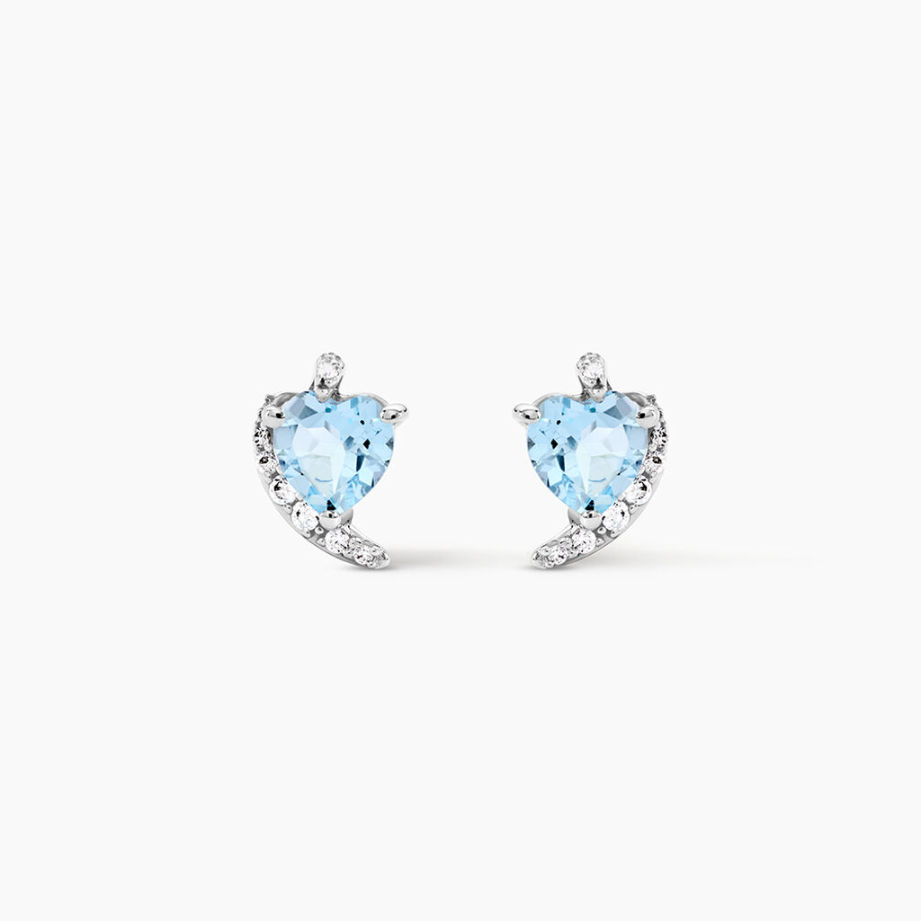 Boucles D'oreilles Puces Coeur In Love Or Blanc Topaze Et Oxyde - Boucles d'oreilles empierr&eacute;es Femme | Histoire d&rsquo;Or