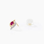 Boucles D'oreilles Puces Lydia Or Bicolore Rubis - Boucles d'oreilles pierres pr&eacute;cieuses Femme | Histoire d&rsquo;Or