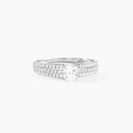 Bague Solitaire Ceridwen 3 Rangs Or Blanc Oxyde De Zirconium - Bagues de fian&ccedil;ailles ronde Femme | Histoire d&rsquo;Or