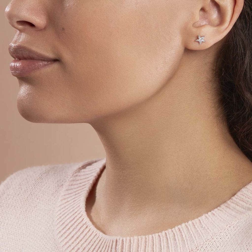 Boucles D'oreilles Puces Eden Or Blanc Oxyde De Zirconium - Boucles d'oreilles empierr&eacute;es Femme | Histoire d&rsquo;Or