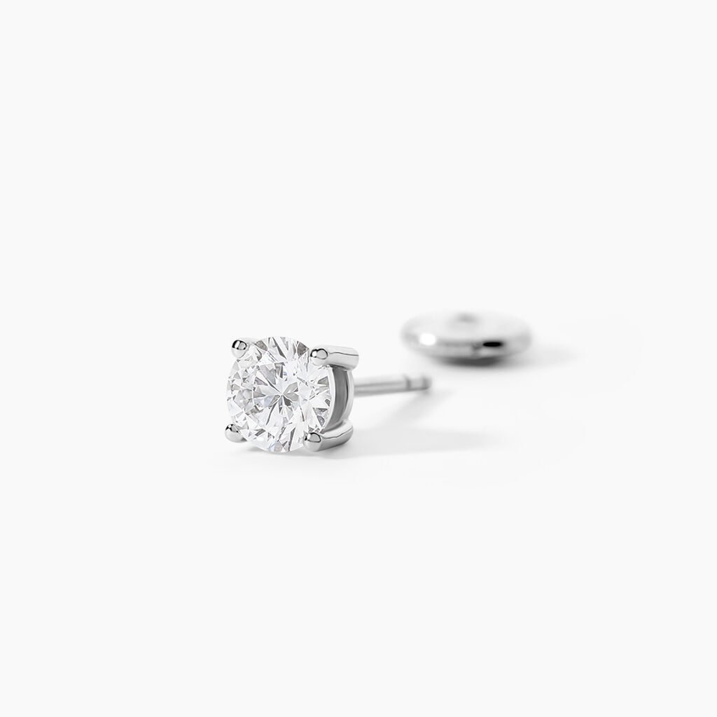 Boucles D'oreilles Puces 4 Griffes Or Blanc Diamant Synthetique - Boucles d'oreilles 18 carats Femme | Histoire d&rsquo;Or