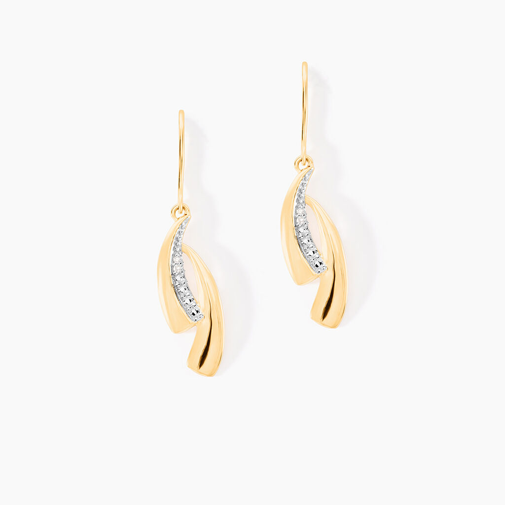 Boucles D'oreilles Pendantes Aube Or Bicolore Diamant - Boucles d'oreilles pierres pr&eacute;cieuses Femme | Histoire d&rsquo;Or
