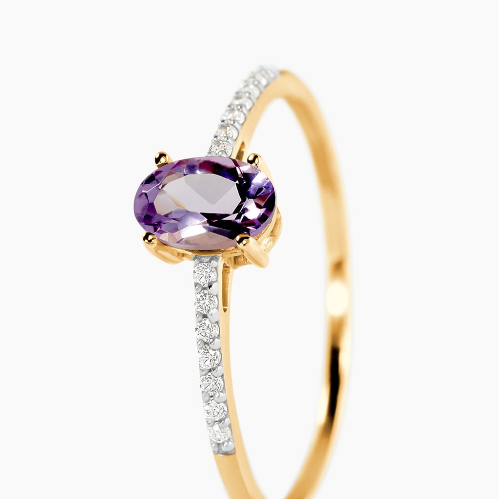 Bague Sorley Or Jaune Am&eacute;thyste Oxyde De Zirconium - Solitaires accompagn&eacute;s Femme | Histoire d&rsquo;Or