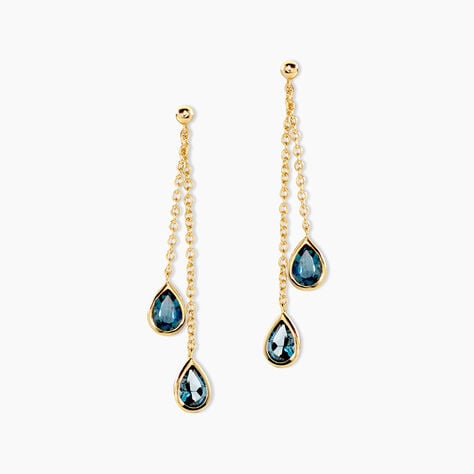 Boucles D'Oreilles Pendantes Carlyn Argent Dor&eacute; A L'Or 750/1000 Topaze - Boucles d'oreilles empierr&eacute;es Femme | Histoire d&rsquo;Or
