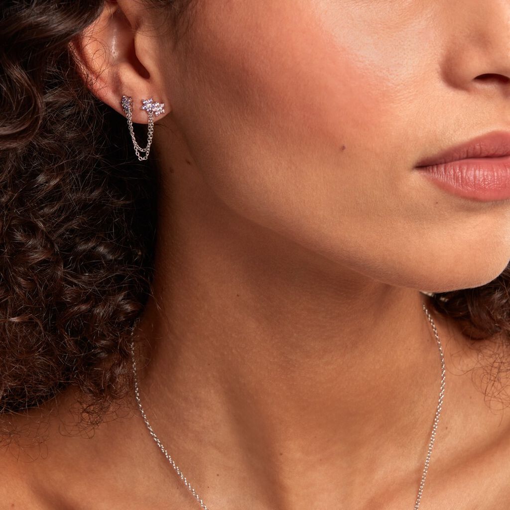 Bijou D'oreille Unitaire Purple Bloom Argent Blanc Oxyde De Zirconium - Boucles d'oreilles empierr&eacute;es Femme | Histoire d&rsquo;Or