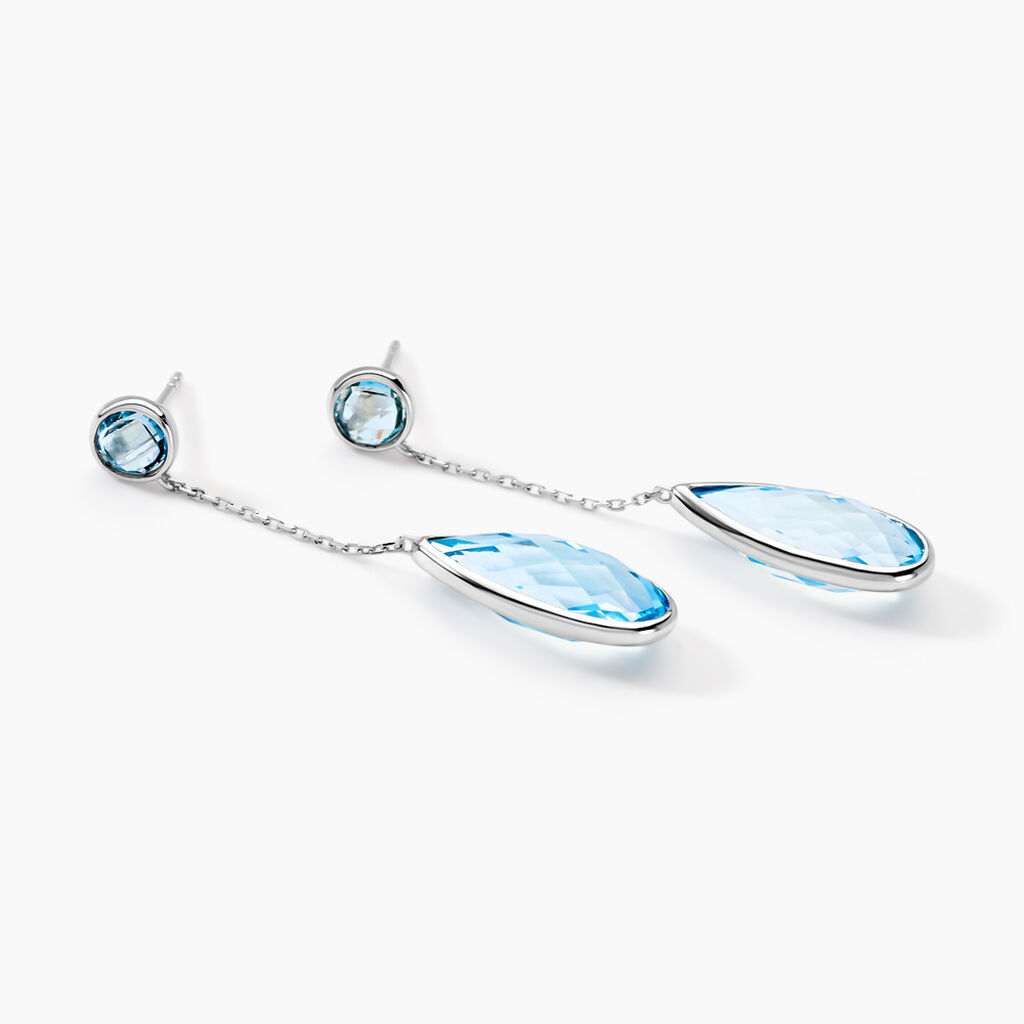 Boucles D'oreilles Pendantes Denis Or Blanc Topaze - Boucles d'oreilles empierr&eacute;es Femme | Histoire d&rsquo;Or