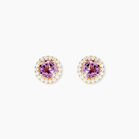 Boucles D'Oreilles Puces Munira Or Jaune Am&eacute;thyste Oxyde De Zirconium - Boucles d'oreilles empierr&eacute;es Femme | Histoire d&rsquo;Or