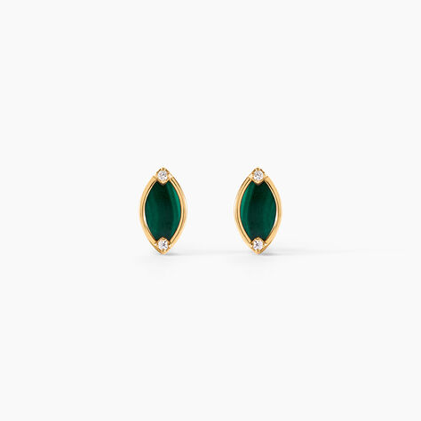 Boucles D'Oreilles Puces Lucky Gems Or Jaune Malachite Oxyde De Zirconium - Boucles d'oreilles empierr&eacute;es Femme | Histoire d&rsquo;Or