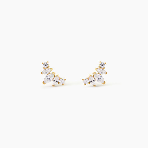 Boucles D'Oreilles Puces Earnestine Argent Dor&eacute; A L'Or 750/1000 Oxyde De Zirconium - Boucles d'oreilles empierr&eacute;es Femme | Histoire d&rsquo;Or