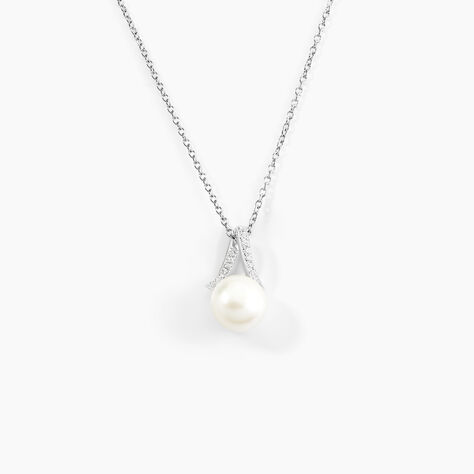 Collier Albine Argent Blanc Perle De Culture Et Oxyde De Zirconium - Colliers pierre Femme | Histoire d&rsquo;Or