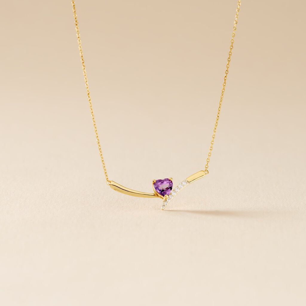 Collier Eva Or Jaune Amethyste Et Oxyde De Zirconium - Colliers pierre Femme | Histoire d&rsquo;Or