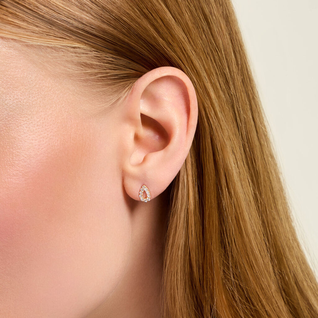 Boucles D'Oreilles Puces Elona Argent Dor&eacute; A L'Or 750/1000 Oxyde De Zirconium - Boucles d'oreilles empierr&eacute;es Enfant | Histoire d&rsquo;Or