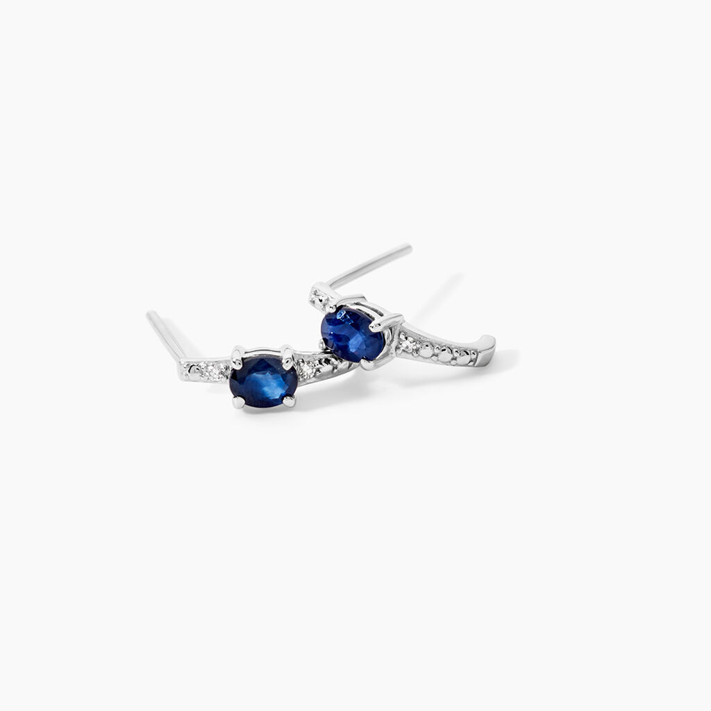 Demi Cr&eacute;oles Barrett Or Blanc Saphir Diamant - Boucles d'oreilles pierres pr&eacute;cieuses Femme | Histoire d&rsquo;Or